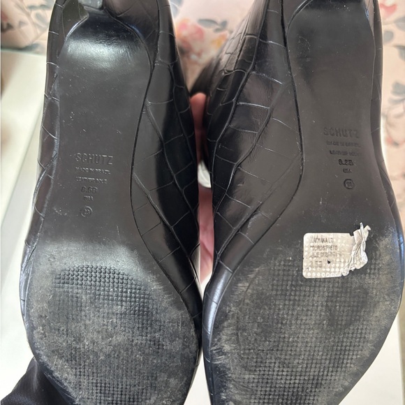 SCHUTZ Black Croc-Embossed Heeled Boots - Picture 5 of 12